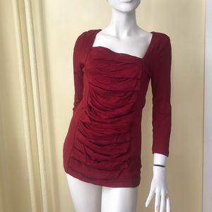 Burgundy red long sleeve ruched front - M, Express